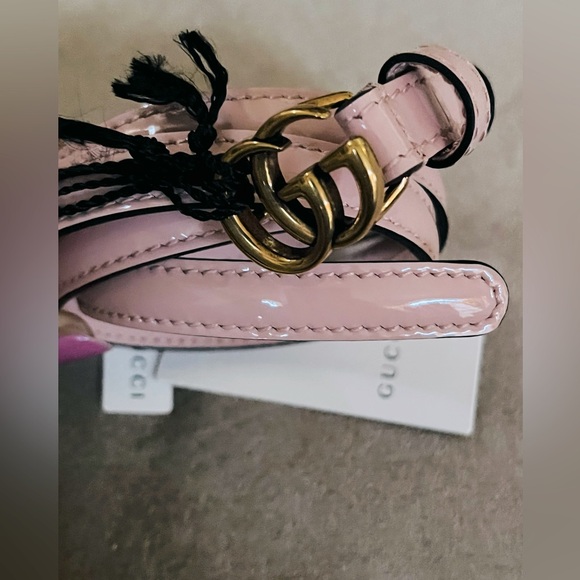 New authentic NWT Gucci Pink THIN PATENT DOUBLE G BELT 12mm 110 - Picture 4 of 9